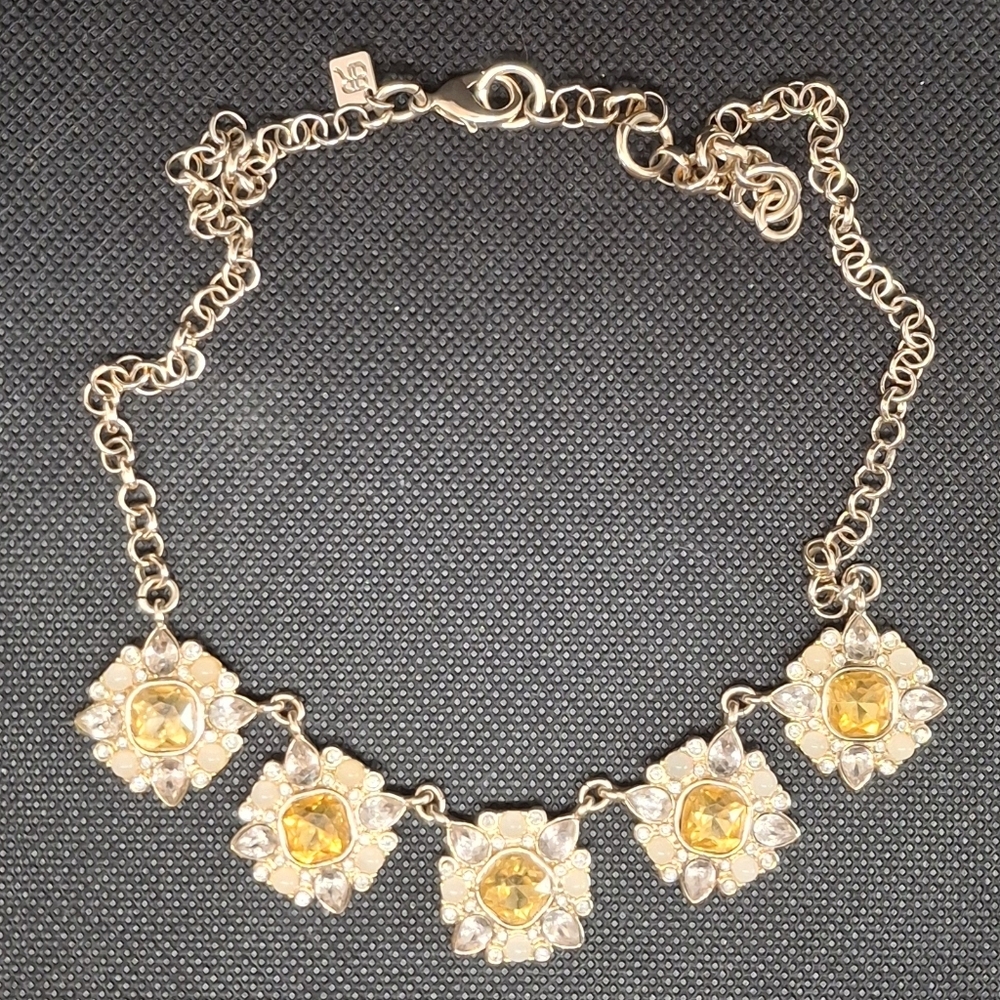 BANANA REPUBLIC Gold-Tone Yellow Crystal Statement Necklace 17-19" - Picture 2 of 7